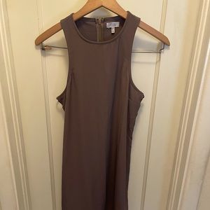 Tobi Mocha Shift Dress w/ high neckline side rib and leg cut out - Brown - Small